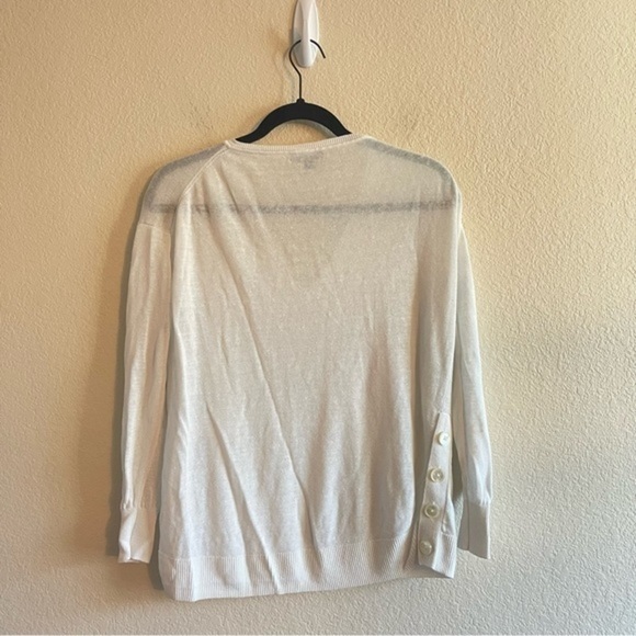 J.CREW Side Button Linen Blend V-neck Sweater in White Women's Size Small - Picture 3 of 9